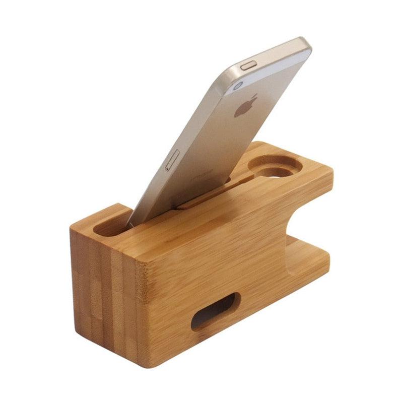 Wooden Charging Dock Station | Mobile Phone Holder Stand | Bamboo Charger Stand Base for Apple Watch and iPhone